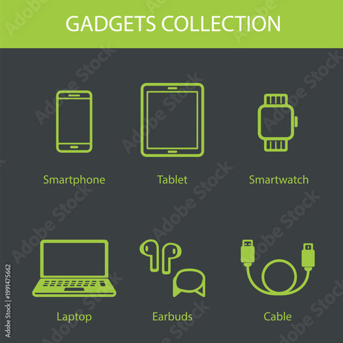 A set of flat electronic device icons. Gadgets icon set.