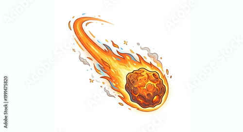 Falling Meteor Asteroid with Fire Tail Vector Illustration