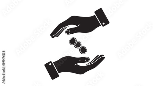 Charity donation hands giving coins silhouette vector