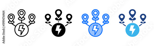 Energy Distribution icon set multiple style collection