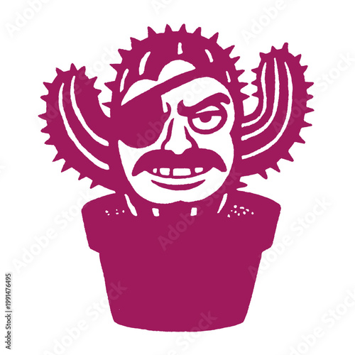 Funny vintage cactus pirate illustration perfect for quirky t-shirt designs and humorous quotes