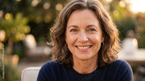 Joyful woman smiling in a garden lifestyle portrait photography natural setting
