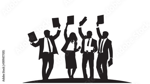 Protest crowd holding placards silhouette vector illustration