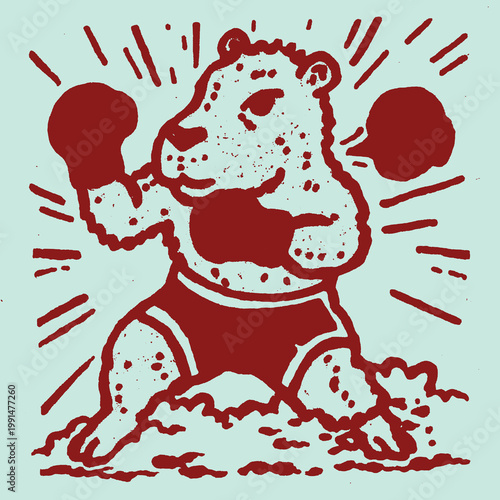Funny vintage bear boxer illustration perfect for a quirky t-shirt print
