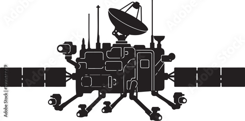 Black spacecraft, satellite, space station, astronomy vector