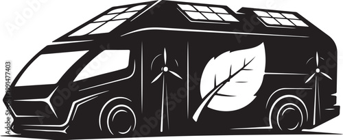 Eco friendly camper van, solar powered RV, sustainable travel vehicle, green transportation