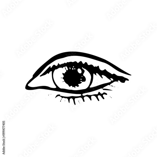 Hand-drawn minimalist human eye. Vector illustration of a facial feature in a simple sketch style with thick lines, suitable for vision, art, optics, or character design concepts.