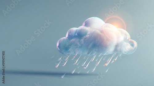Abstract illustration of a cloud with rain illuminated by soft sunlight