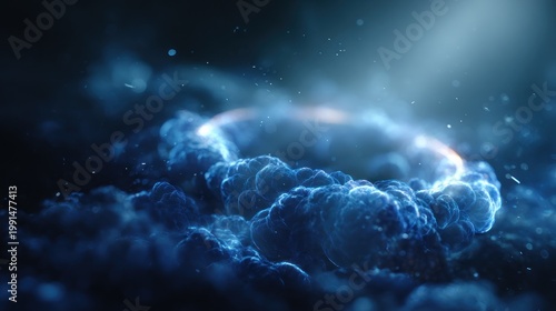 Abstract celestial cloud formation with ethereal lighting and deep space backdrop