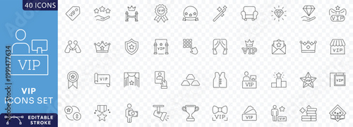 VIP Related Line Editable Icons set. Contain icons related to Special Guests List, VIP Line Etc . Fully Editable. Vector illustration.