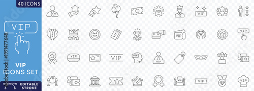 VIP Related Line Editable Icons set. Contain icons related to Special Guests List, VIP Line Etc . Fully Editable. Vector illustration.