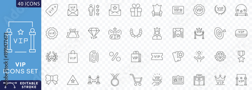 VIP Related Line Editable Icons set. Contain icons related to Special Guests List, VIP Line Etc . Fully Editable. Vector illustration.