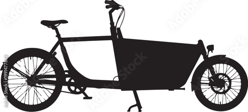 Cargo Bike, Bicycle Silhouette, Black Vector, Family Transport