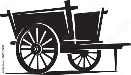 Vintage cart, black silhouette, wheelbarrow, hand truck, cargo vehicle