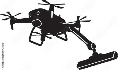 Drone, robotic vacuum, black silhouette, vector icon, cleaning drone