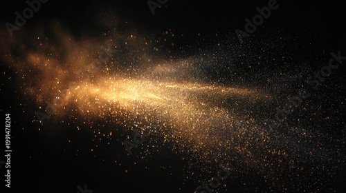 Abstract gold dust explosion on black background for creative projects