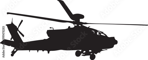 Black helicopter silhouette, military aircraft icon, rotorcraft symbol, aviation graphic