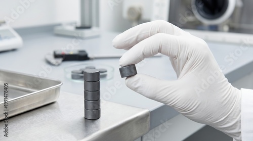 Scientific experiment conducting magnetic testing in laboratory environment close-up view