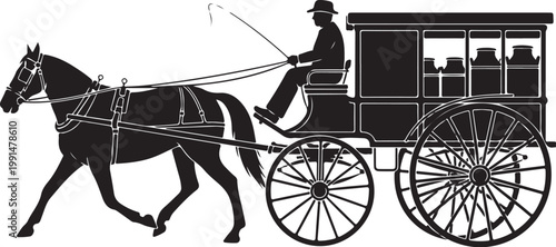 Vintage horse-drawn carriage, horse and carriage, black silhouette, transportation icon