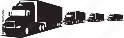 Truck convoy, semi-truck silhouettes, transportation icons, vector fleet