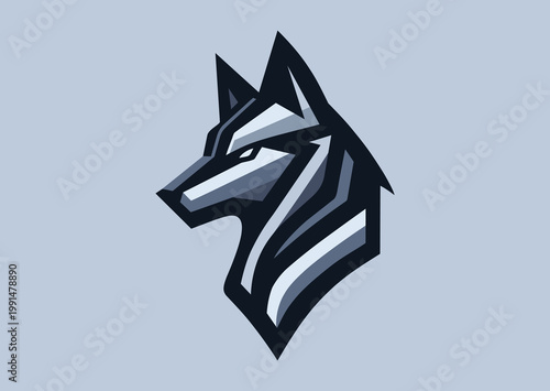 Wolf, black and white vector silhouette in cubism style