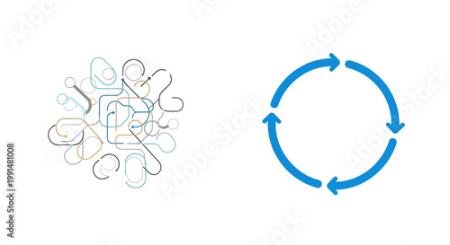 Eco friendly recycle symbol, infinity loop, and abstract swirl vector icons