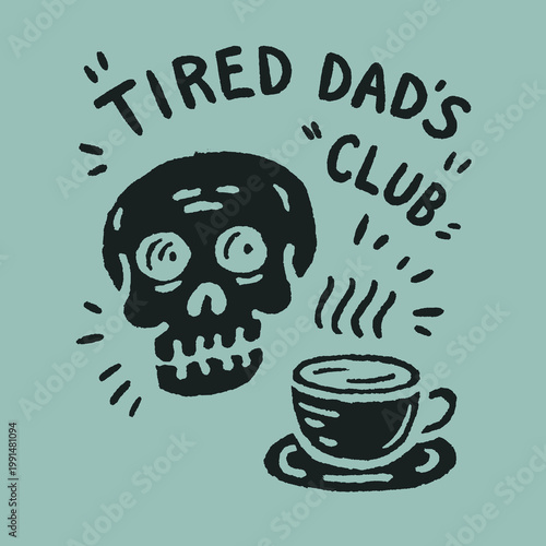 Join the laughter at Tired Dad’s Club with vintage humor and a touch of irony in this charming t-shirt print