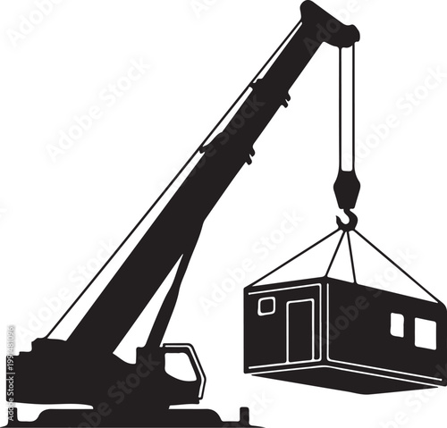 Construction Crane, Heavy Industry, Building Transport, Silhouette Icon