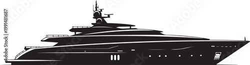 Luxury yacht, black boat, vector ship, sailing vessel, modern design