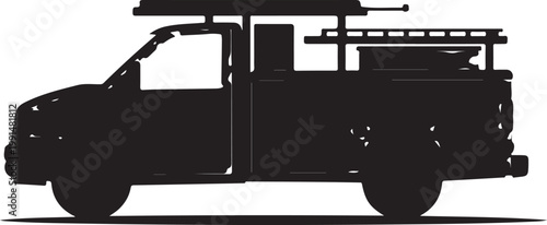 Utility truck, service vehicle, silhouette, black, vector graphics