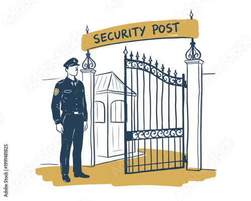 Security Guard at Entrance Gate Illustration
