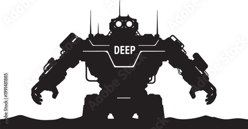 Robotic, futuristic, black robot silhouette, industrial machine
