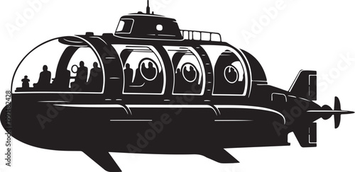 Black submarine, futuristic vessel, underwater vehicle, military submarine