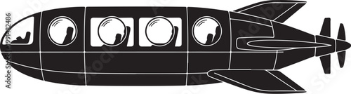 Black spaceship, futuristic aircraft, vector illustration, sci-fi vehicle, spacecraft icon