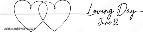 Minimalist continuous line art illustration of two interlocking hearts for Loving Day celebration on June 12