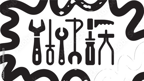 Builder Silhouette Icon Set Construction Worker Tools Black Vector Collection