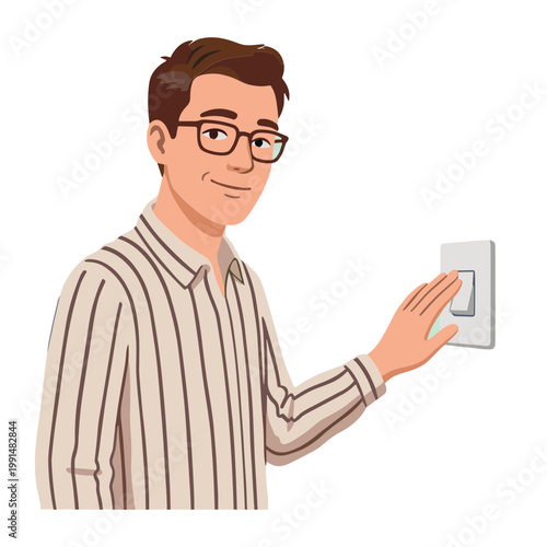 Man turning on light switch with hand