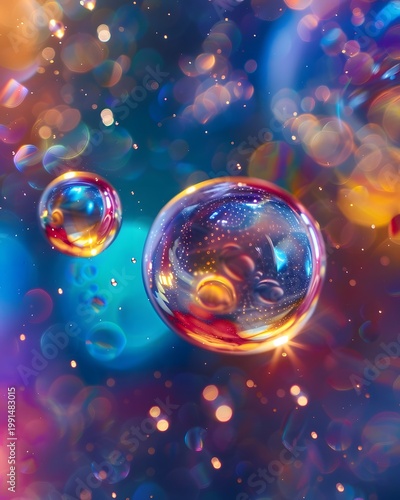 Close-Up of Vibrant Oil Droplets Suspended in Liquid
