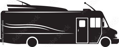 Black motorhome, RV, camper van, vehicle silhouette, travel trailer