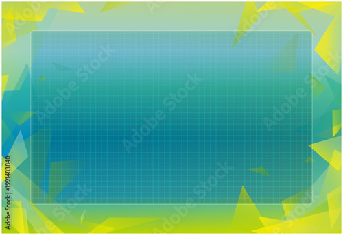 黄色の三角とブルーグラデーションの幾何学光粒背景