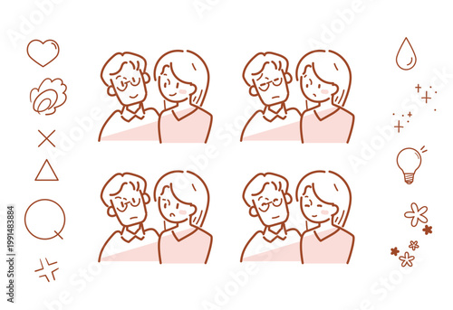 若い夫婦の表情パターン4種セット