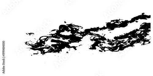Abstract brushstroke effect resembling the wind's dynamism. A monochrome artwork featuring black swirls and a white background, evoking feelings of movement and energy.