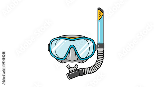 Light blue diving mask paired with a matching snorkel and breathing tube equipment for underwater exploration and swimming.