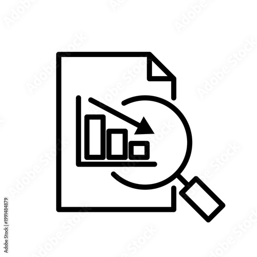 Line art icon representing financial audit and data analysis of a declining business report
