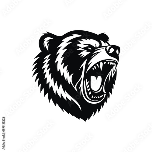 Black and white vector illustration of a roaring bear head vector style