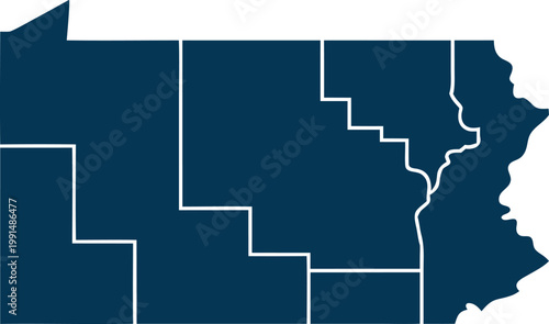 Blue pennsylvania state region map with white dashed grid lines vector flat illustration.