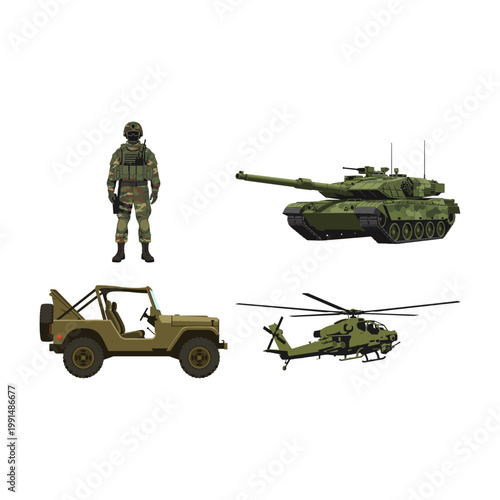 Military Vehicles and Soldier Illustration Collection