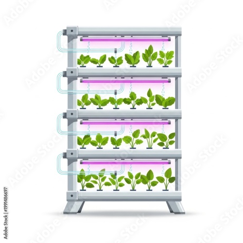 Vertical Indoor Farm with Multi Level Plant Grow Racks