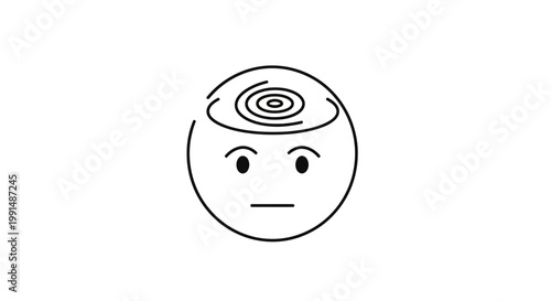 Confused face, worried expression, thinking emoticon, line art icon