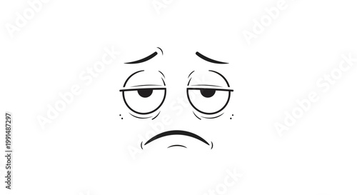 Sad face, unhappy expression, emoticon, vector icon, black and white